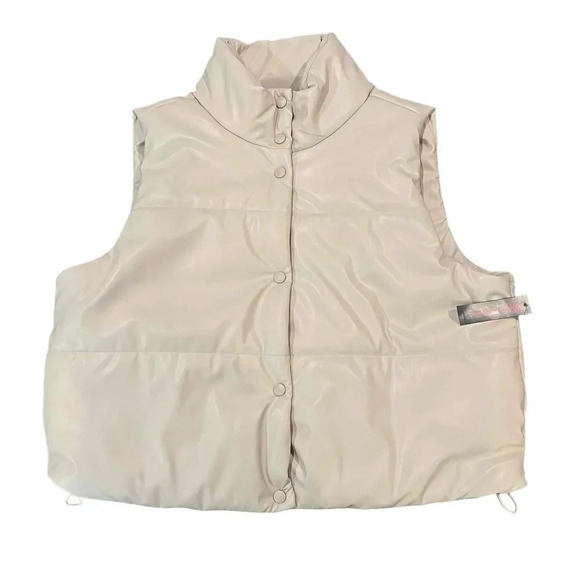 NWT No Boundaries Women's Ivory Faux Leather Puffer Button Front Vest Size‎ XXL - Picture 1 of 5